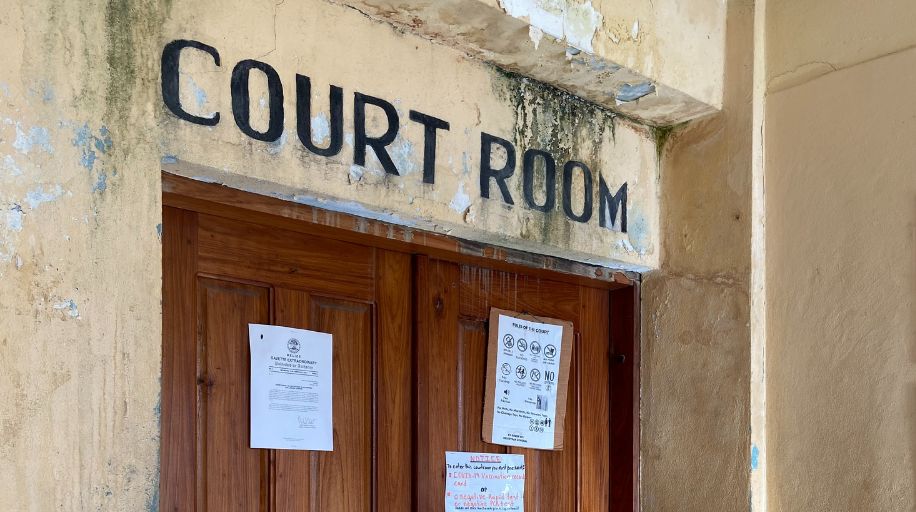 A courtroom door in Belize