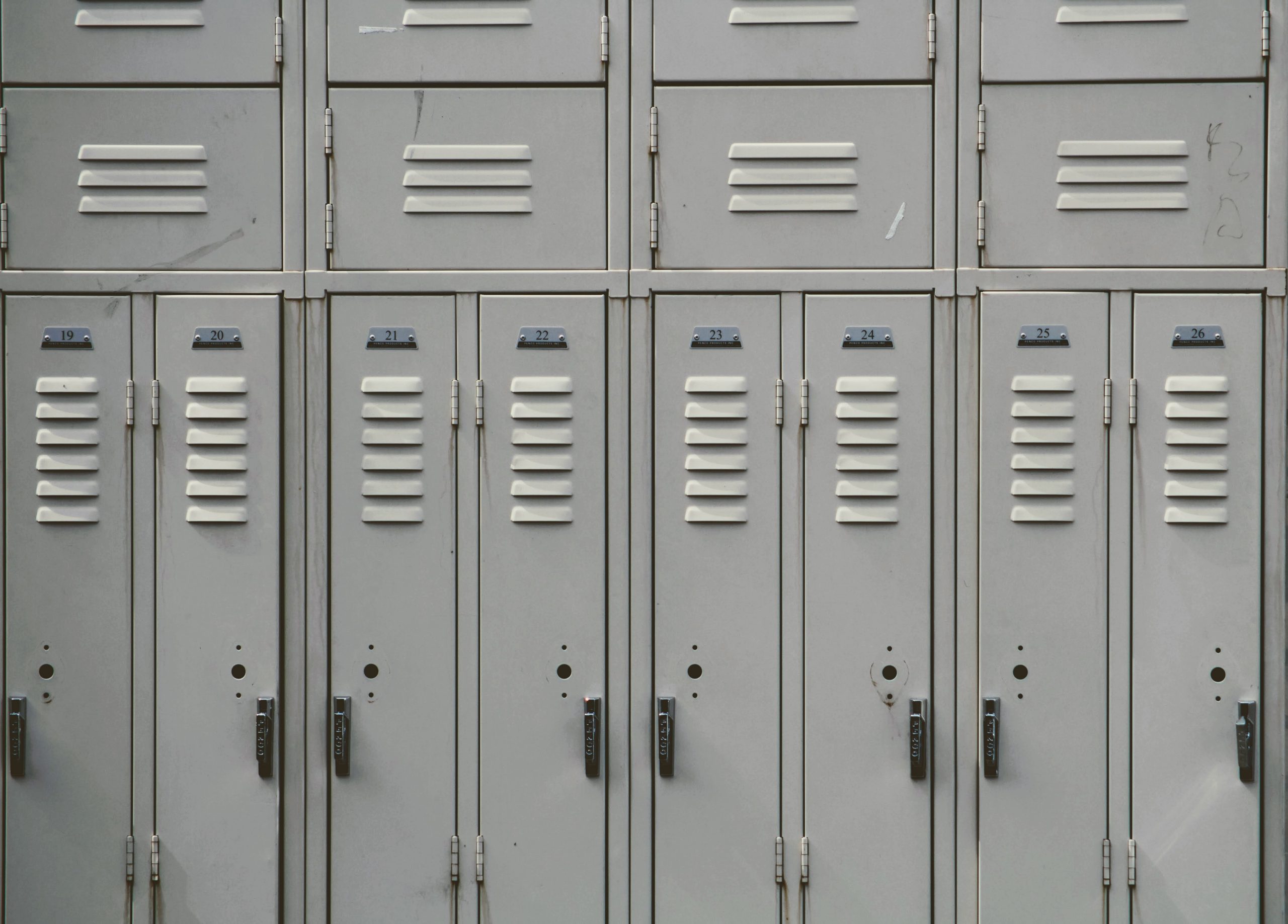 Photo of gray school lockers